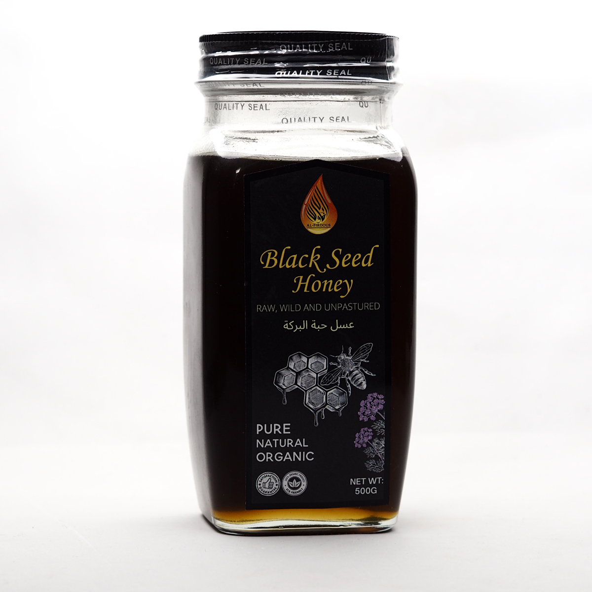 Al-firdous Black Seed Honey Pure Natural Organic Glass Bottle 500g