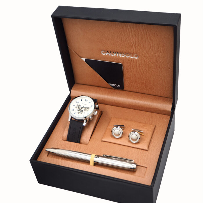 CALVNBOLO Watch Set For Men Analog PU Leather Strap CALVNBOLO 012 - Image 5