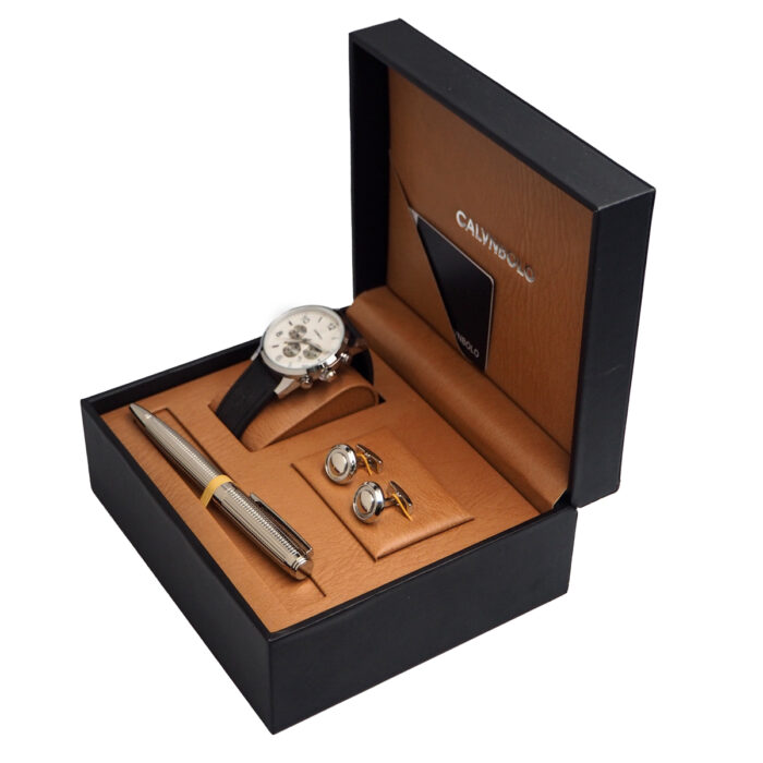 CALVNBOLO Watch Set For Men Analog PU Leather Strap CALVNBOLO 012 - Image 6