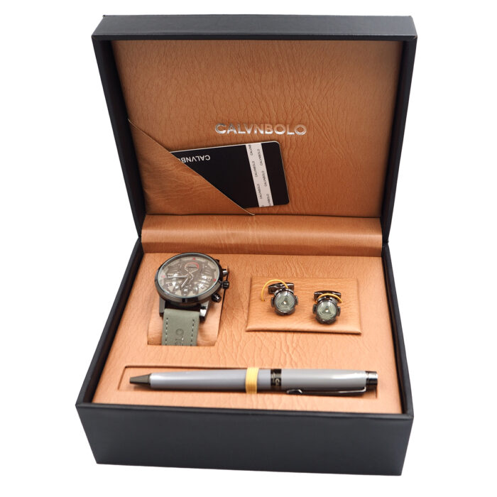 CALVNBOLO Watch Set For Men Analog PU Leather Strap CALVNBOLO 013 - Image 3
