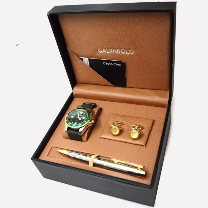 CALVNBOLO Watch Set For Men Analog PU Leather Strap CALVNBOLO 004 - Image 4