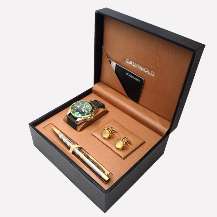 CALVNBOLO Watch Set For Men Analog PU Leather Strap CALVNBOLO 004 - Image 5