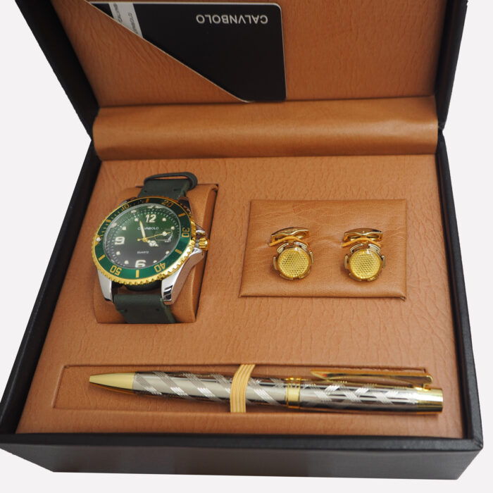CALVNBOLO Watch Set For Men Analog PU Leather Strap CALVNBOLO 004 - Image 7