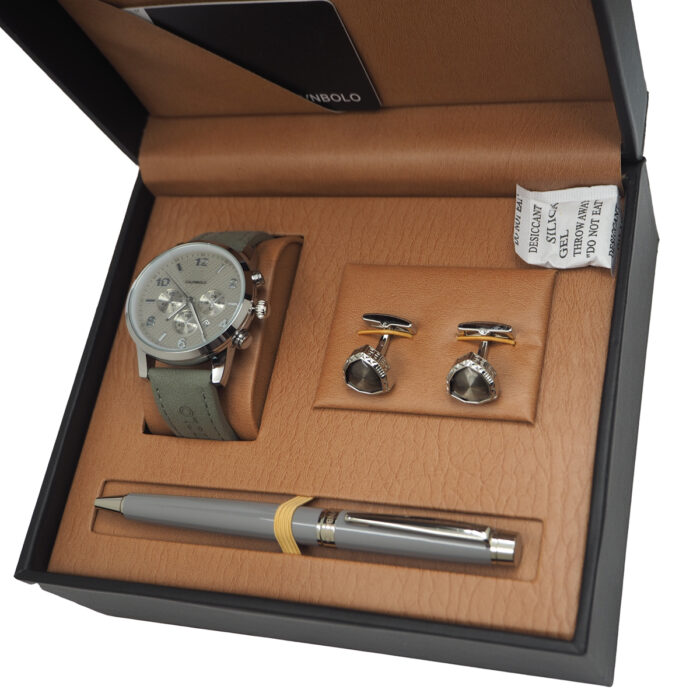 CALVNBOLO Watch Set For Men Analog PU Leather Strap CALVNBOLO 008 - Image 3