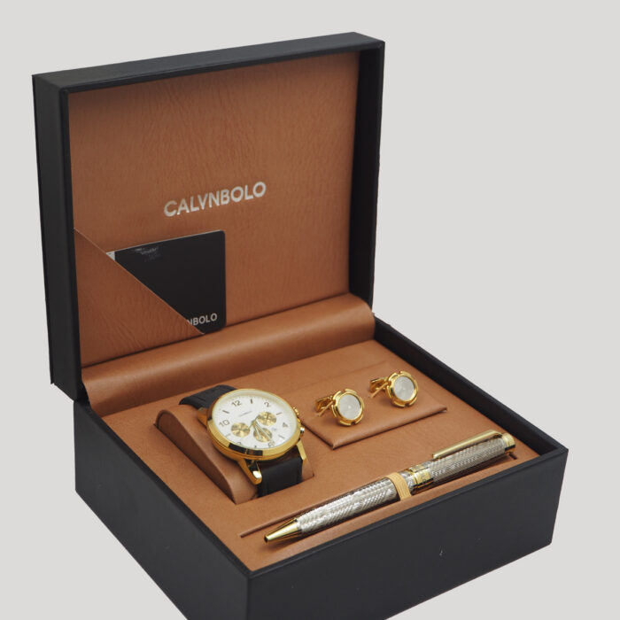 CALVNBOLO Watch Set For Men Analog PU Leather Strap CALVNBOLO 006 - Image 2