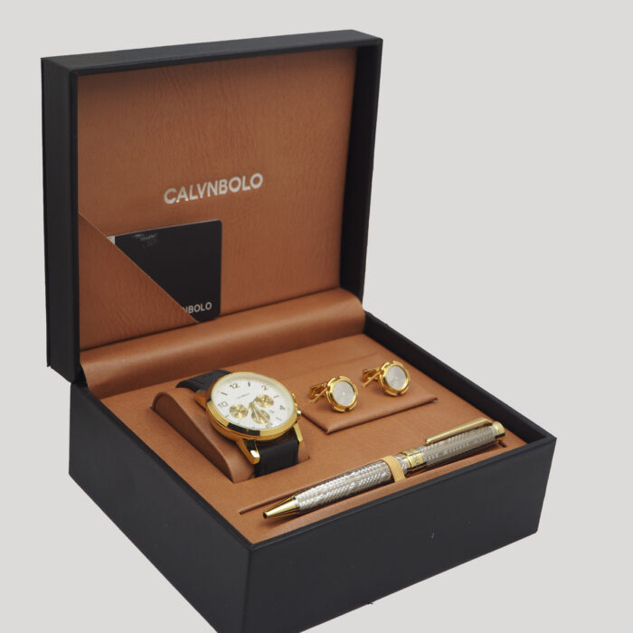 CALVNBOLO Watch Set For Men Analog PU Leather Strap CALVNBOLO 006 - Image 3