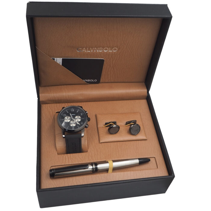CALVNBOLO Watch Set For Men Analog PU Leather Strap CALVNBOLO 014 - Image 2