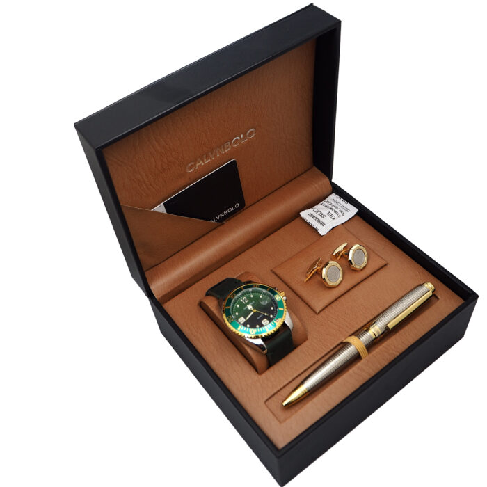 CALVNBOLO Watch Set For Men Analog PU Leather Strap CALVNBOLO 015 - Image 2