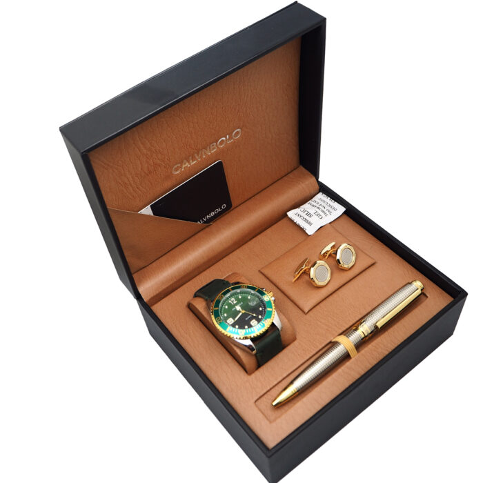 CALVNBOLO Watch Set For Men Analog PU Leather Strap CALVNBOLO 015 - Image 3