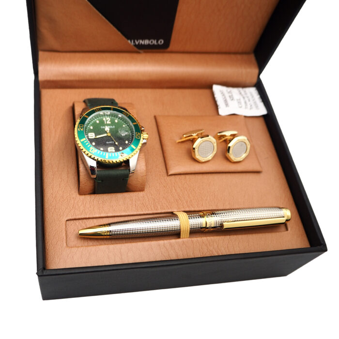 CALVNBOLO Watch Set For Men Analog PU Leather Strap CALVNBOLO 015 - Image 4