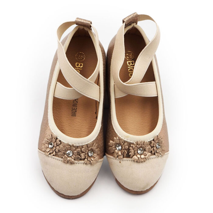 Girls Shoes for Special Occasion and Festive, Ballet Flat Shoes Dancer Style - Flower Style (BEIGE RP4988) - Image 3