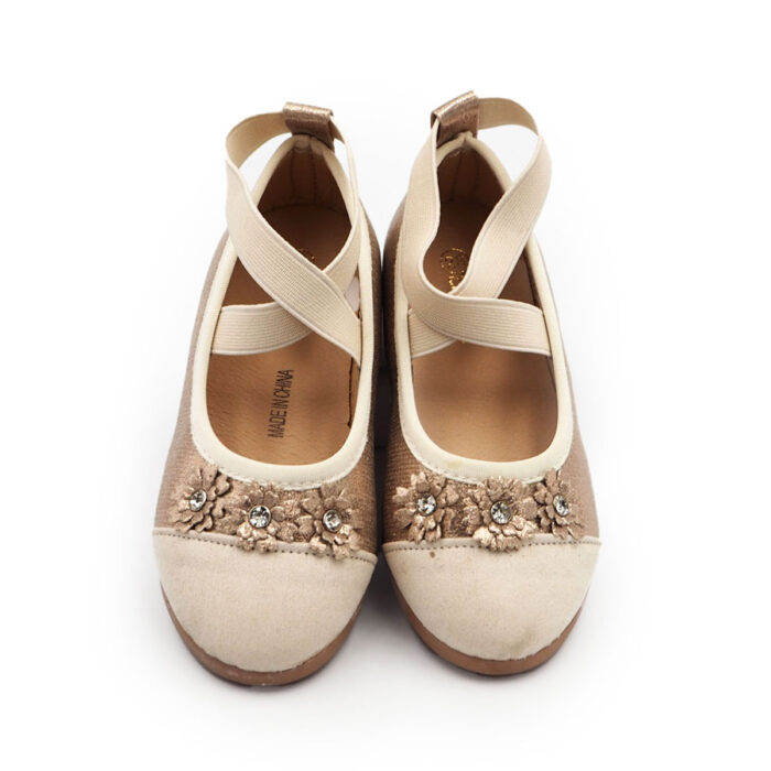 Girls Shoes for Special Occasion and Festive, Ballet Flat Shoes Dancer Style - Flower Style (BEIGE RP4988)