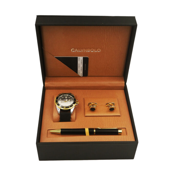 CALVNBOLO Watch Set For Men Analog Leather Strap Steel Casing CALVNBOLO 30 - Image 2