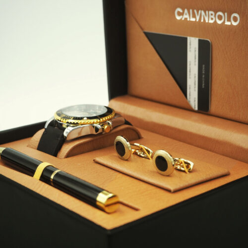 CALVNBOLO Watch Set For Men Analog Leather Strap Steel Casing CALVNBOLO 30