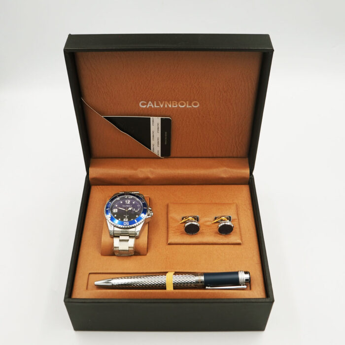CALVNBOLO Watch Set For Men Analog Steel Strap Blue Silver CALVNBOLO 28 - Image 2