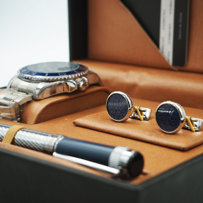 CALVNBOLO Watch Set For Men Analog Steel Strap Blue Silver CALVNBOLO 28 - Image 4