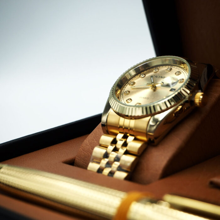 CALVNBOLO Watch Set For Men Analog Leather Strap CALVNBOLO 025 Attractive Design - Image 3