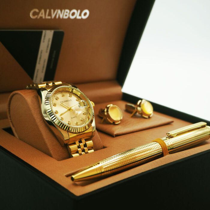 CALVNBOLO Watch Set For Men Analog Leather Strap CALVNBOLO 025 Attractive Design