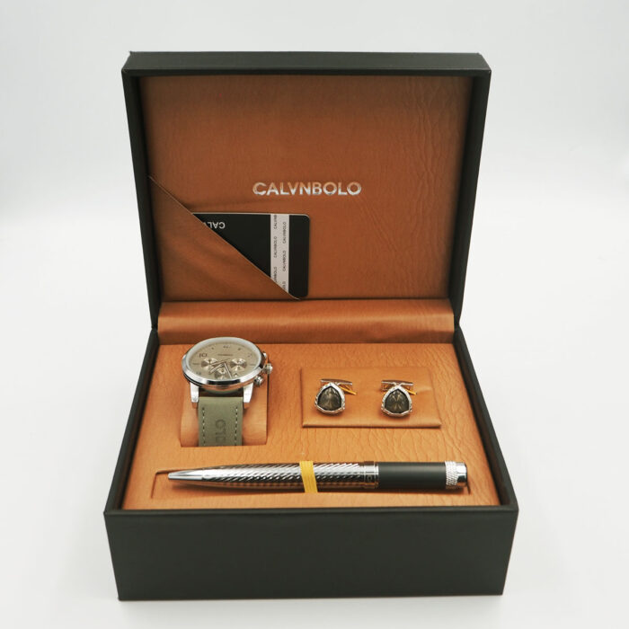 CALVNBOLO Watch Set For Men Analog Leather Strap CALVNBOLO 019 - Image 2