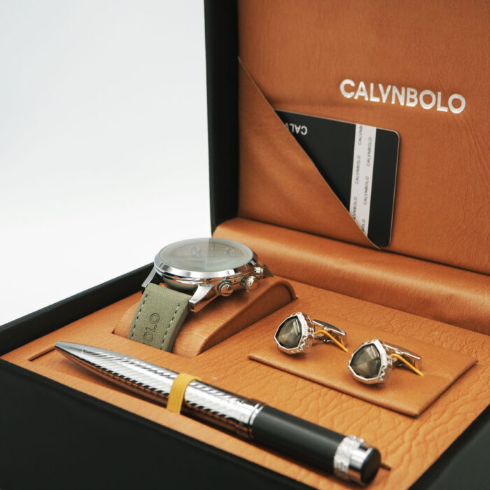 CALVNBOLO Watch Set For Men Analog Leather Strap CALVNBOLO 019 - Image 3