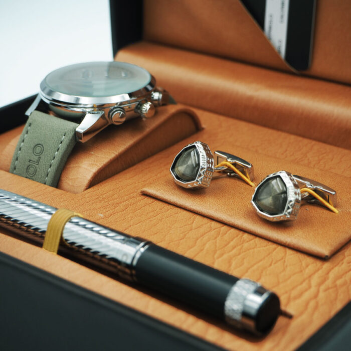 CALVNBOLO Watch Set For Men Analog Leather Strap CALVNBOLO 019 - Image 4