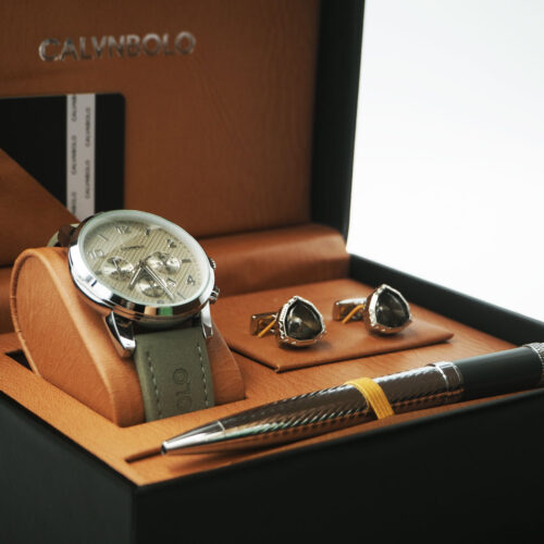 CALVNBOLO Watch Set For Men Analog Leather Strap CALVNBOLO 019