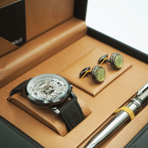 CALVNBOLO Watch Set For Men Analog Jama Fashion PU Leather Strap CALVNBOLO 018