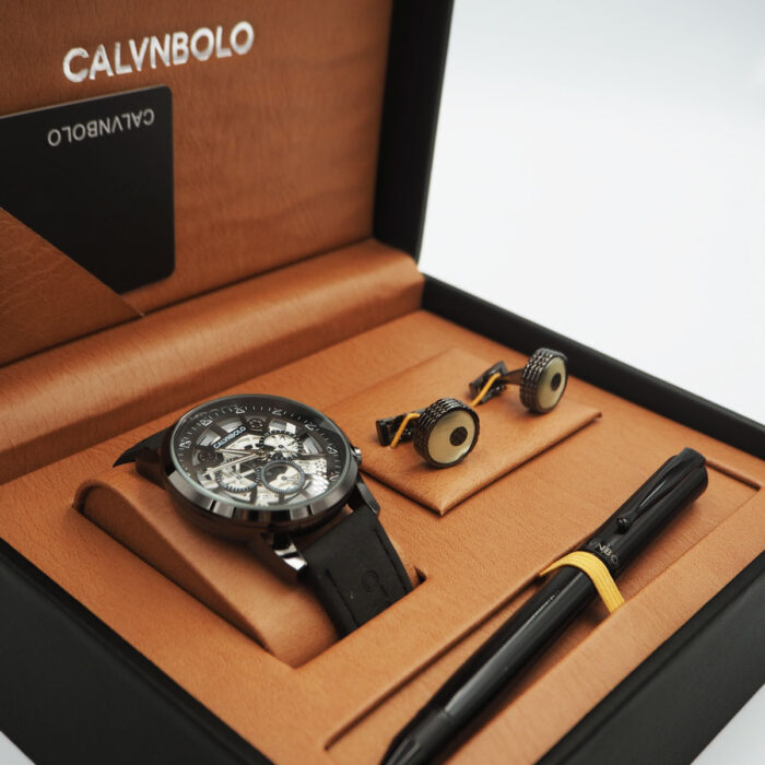 CALVNBOLO Watch Set For Men Analog Leather Strap CALVNBOLO 024 Attractive Design - Image 3