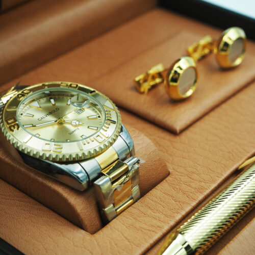 CALVNBOLO Watch Set For Men Analog Leather Strap CALVNBOLO 017