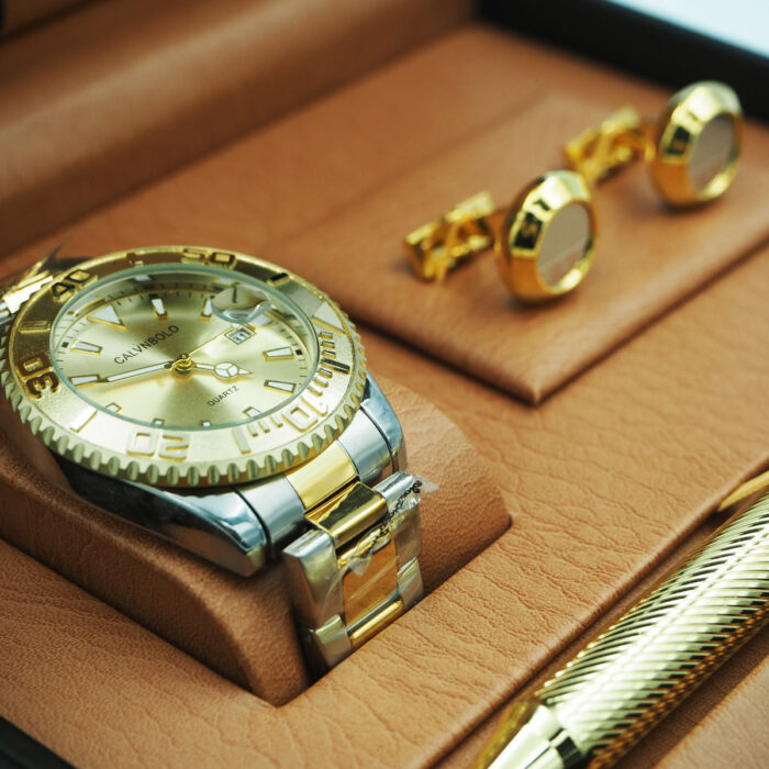 CALVNBOLO Watch Set For Men Analog Leather Strap CALVNBOLO 017
