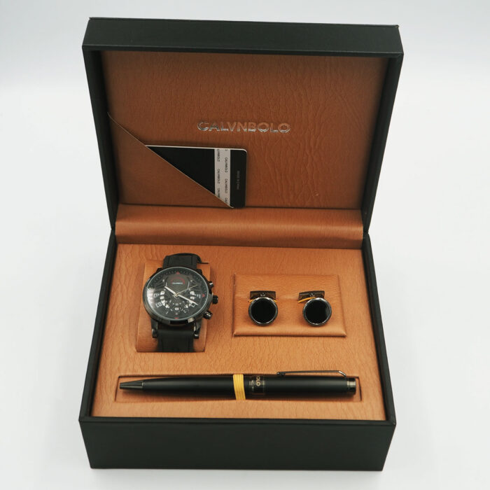 CALVNBOLO Watch Set For Men Analog Pu Leather Strap Dark formal Jam  CALVNBOLO 21 - Image 2