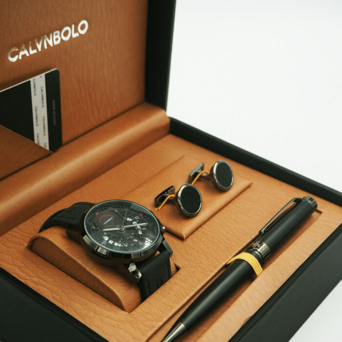 CALVNBOLO Watch Set For Men Analog Pu Leather Strap Dark formal Jam  CALVNBOLO 21
