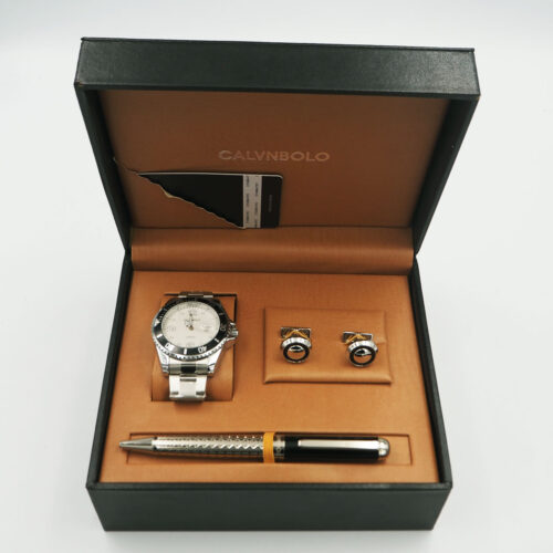 CALVNBOLO Watch Set For Men Analog Steel Strap Silver Color CALVNBOLO 26