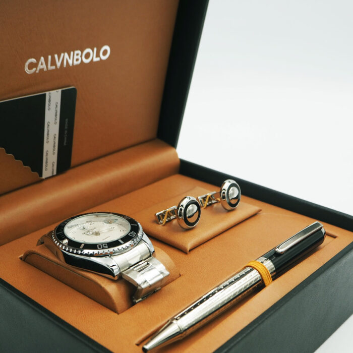 CALVNBOLO Watch Set For Men Analog Steel Strap Silver Color CALVNBOLO 26 - Image 3