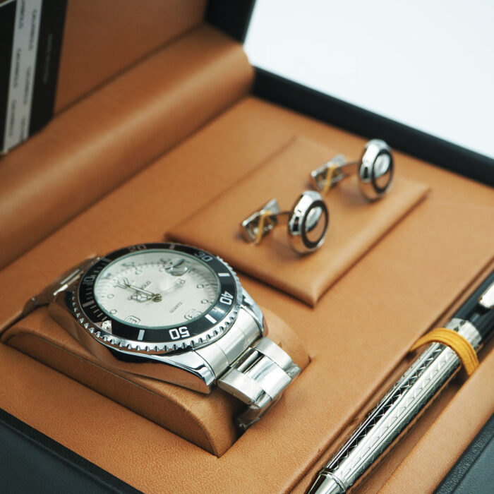 CALVNBOLO Watch Set For Men Analog Steel Strap Silver Color CALVNBOLO 26 - Image 4