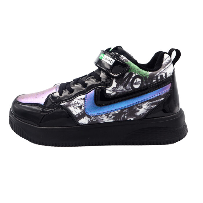 Glow in The Dark Sneakers For Ladies , Fashionable Printed Design Casual Sneakers For Girls (Laiku 9605-Black Glitter) - Image 7