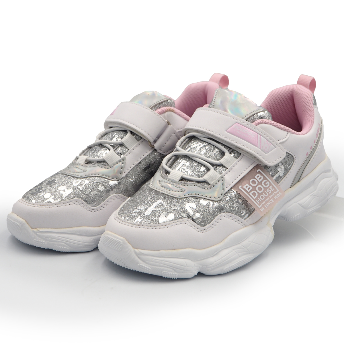 Ladies Stylish Platform Sole  Heelsneakers Women Chunky Shoes for Girls -( Wanita23257 white silver)