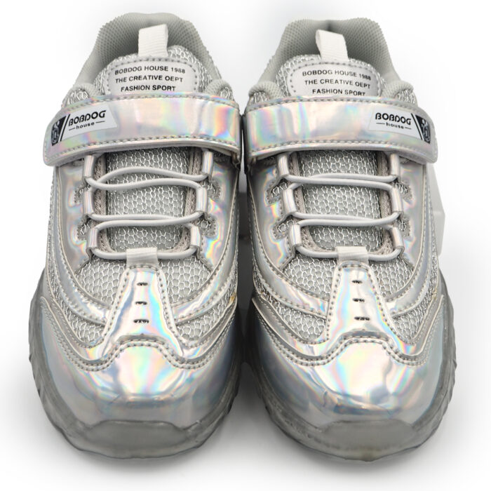 Decorative Shose for Girls, School Special Occations Snekaers, Stylish Glosy Ladies Kasut( Silver 23358 ) - Image 2