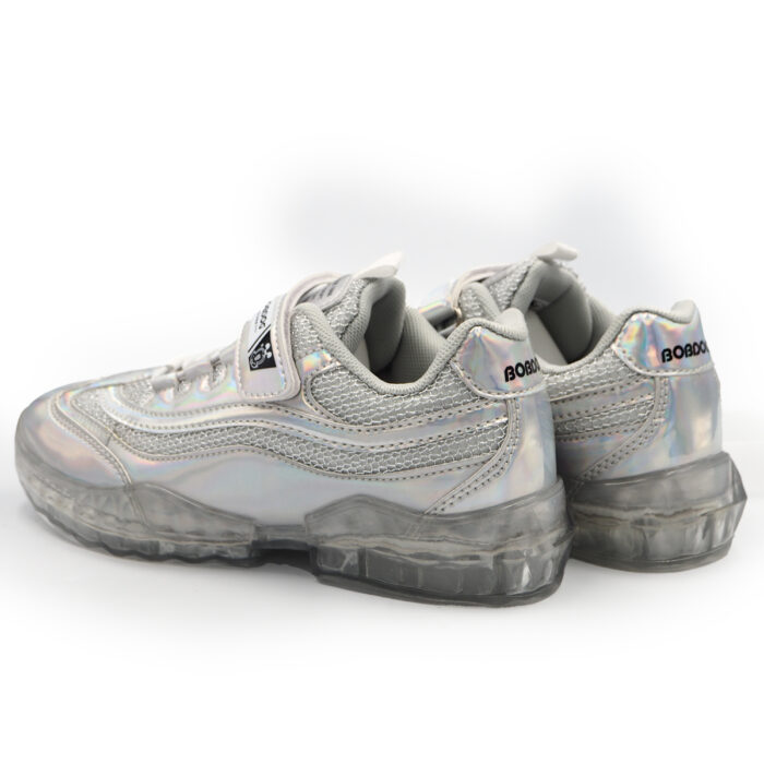 Decorative Shose for Girls, School Special Occations Snekaers, Stylish Glosy Ladies Kasut( Silver 23358 ) - Image 4