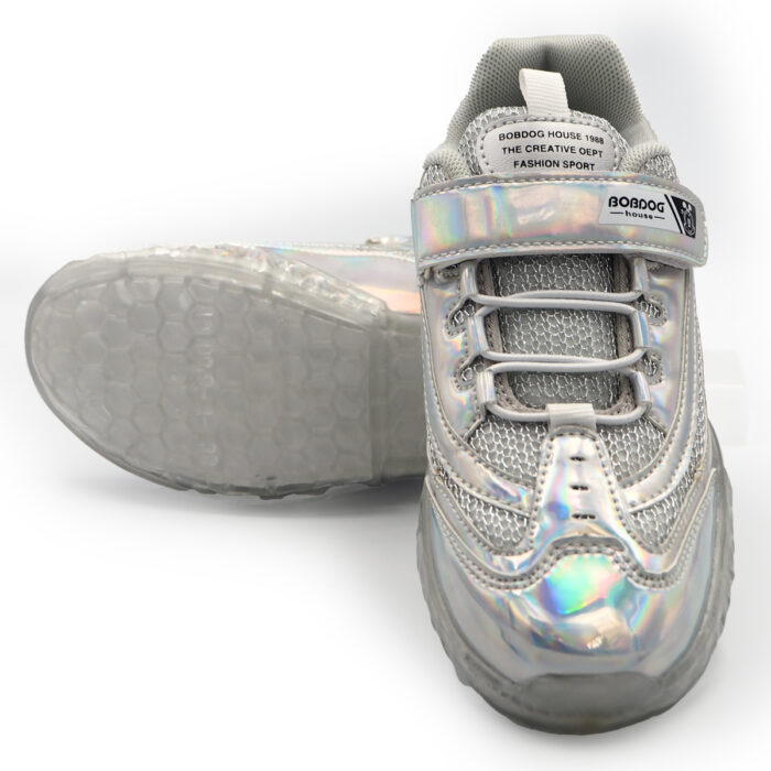 Decorative Shose for Girls, School Special Occations Snekaers, Stylish Glosy Ladies Kasut( Silver 23358 ) - Image 5