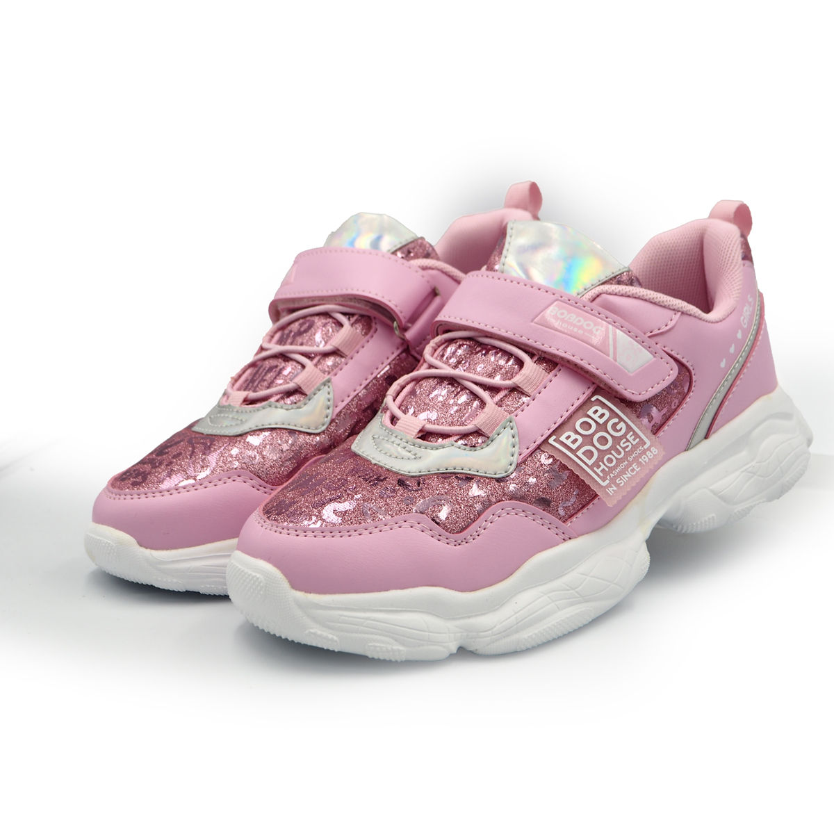 Special Occations Shoes for Young Girls, Glitter Printed Glossy Slip On Kasut Wanita (23257 - pink)