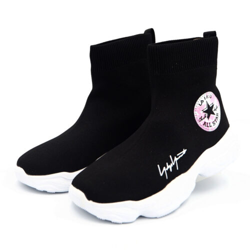 High-Top Sneakers for Girls in Black and Pink, Ankle Support  Ladies Shoes - Kasut Boot (9322 - black)