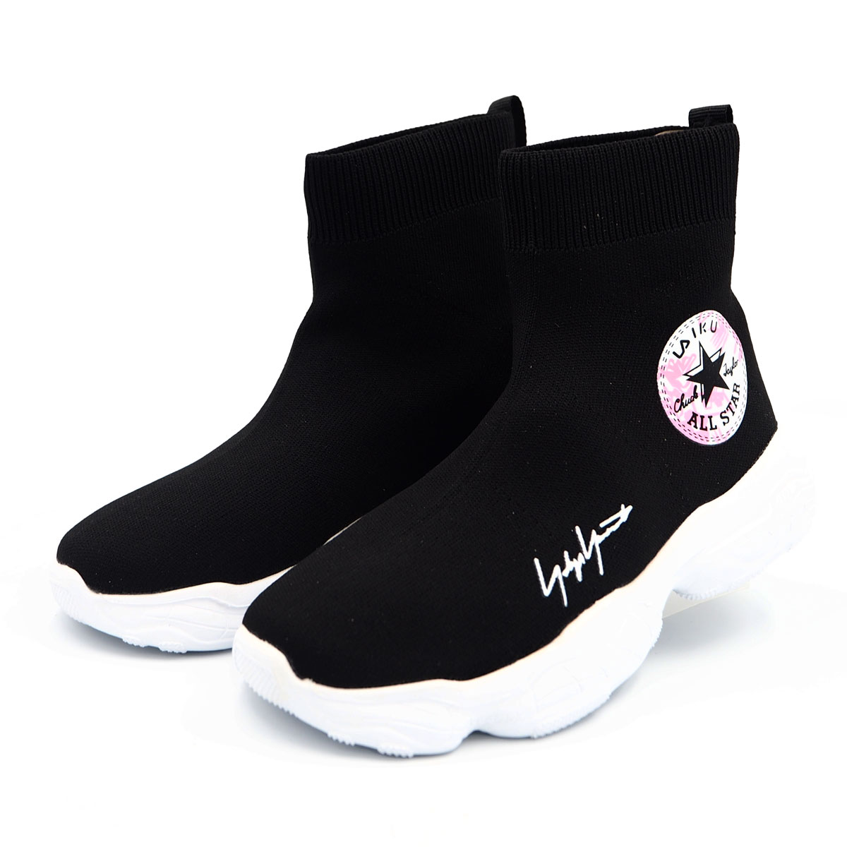 High-Top Sneakers for Girls in Black and Pink, Ankle Support  Ladies Shoes - Kasut Boot (9322 - black)