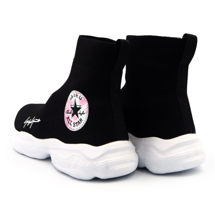 High-Top Sneakers for Girls in Black and Pink, Ankle Support  Ladies Shoes - Kasut Boot (9322 - black) - Image 5