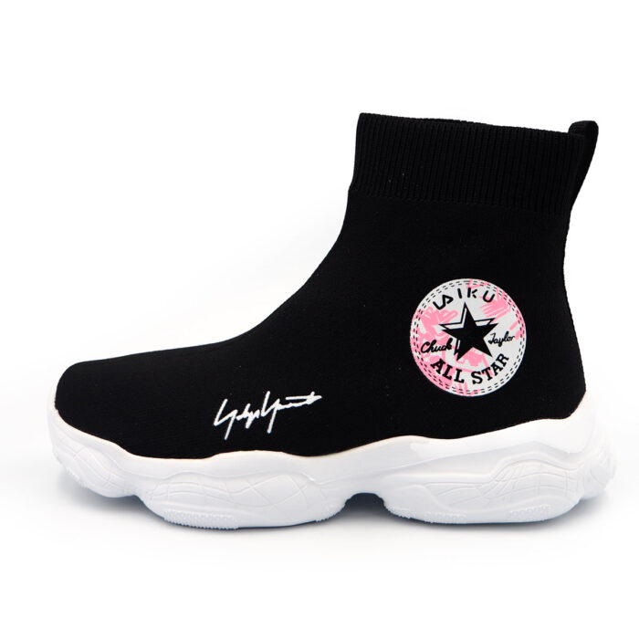 High-Top Sneakers for Girls in Black and Pink, Ankle Support  Ladies Shoes - Kasut Boot (9322 - black) - Image 6