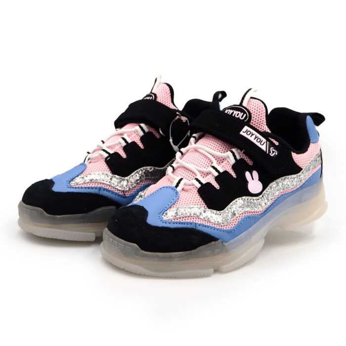 Durable & Breathable: Pink & Blue Girls' Sneakers with PVC Outsole (63632)