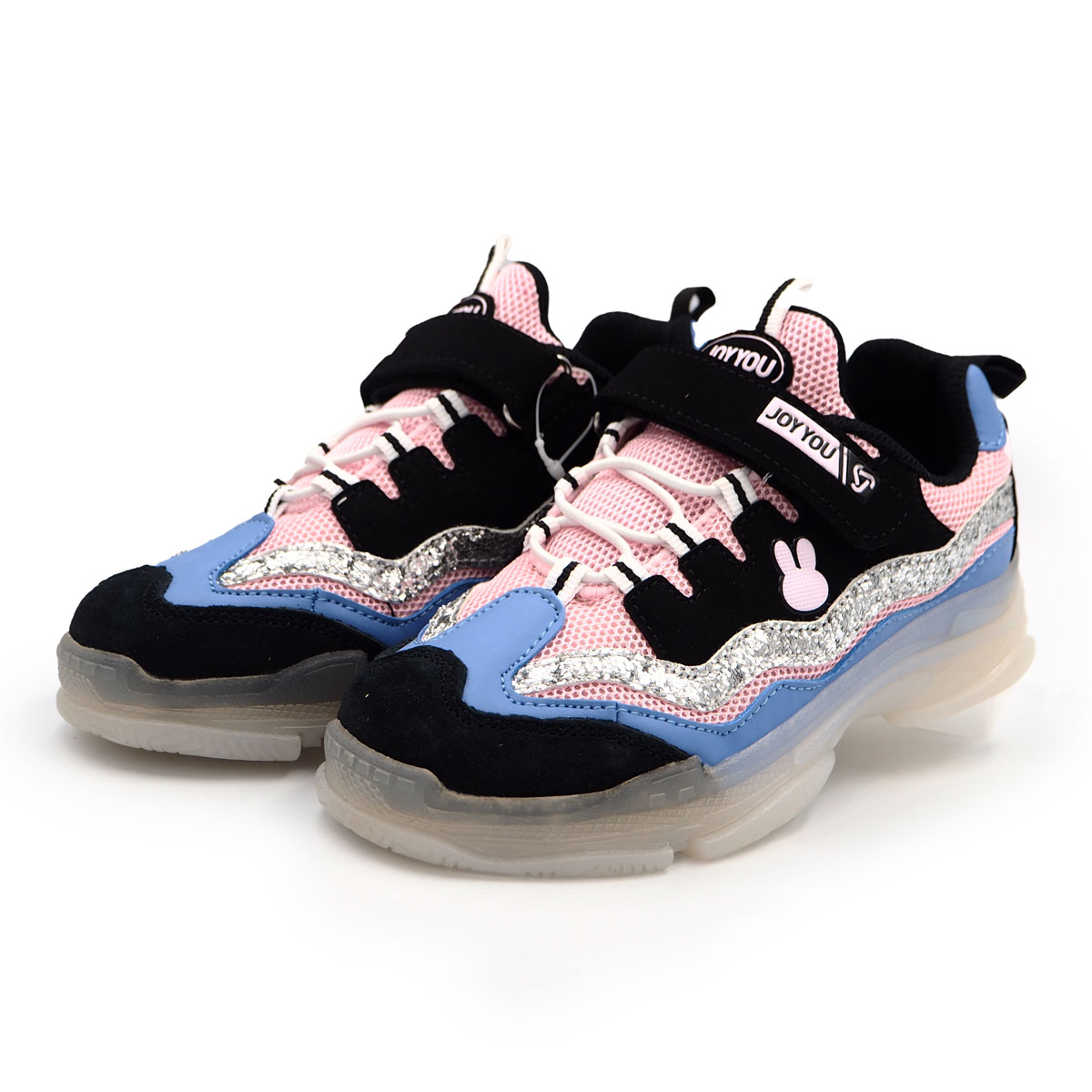 Durable & Breathable: Pink & Blue Girls' Sneakers with PVC Outsole (63632)