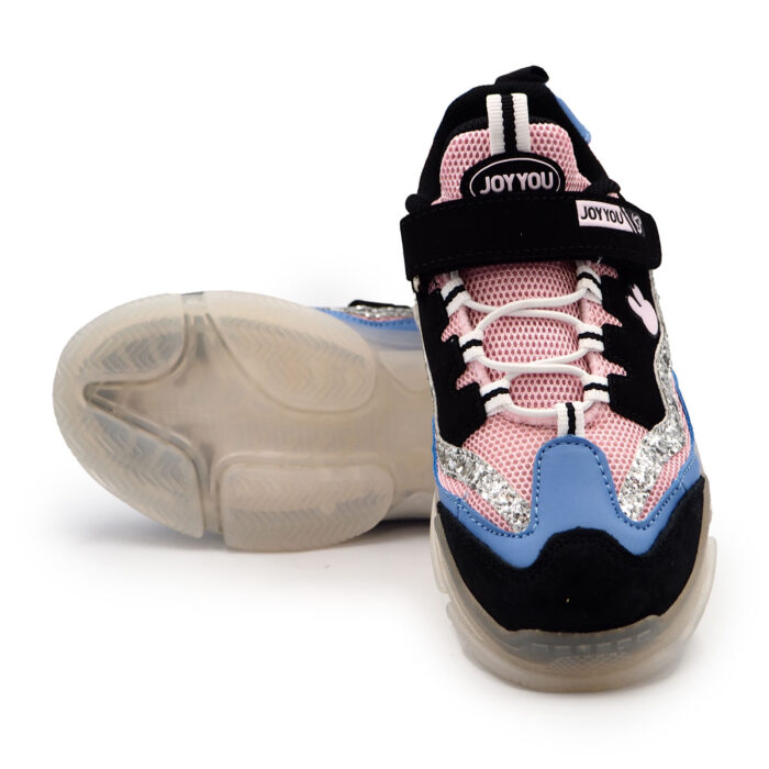 Durable & Breathable: Pink & Blue Girls' Sneakers with PVC Outsole (63632) - Image 5
