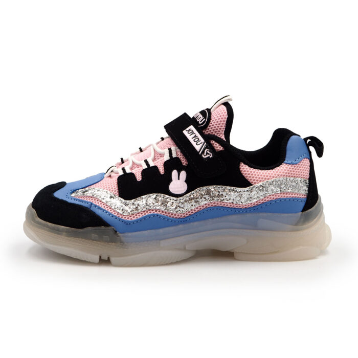 Durable & Breathable: Pink & Blue Girls' Sneakers with PVC Outsole (63632) - Image 6