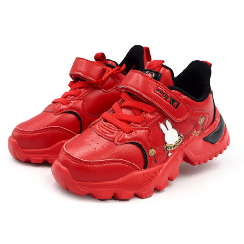 Miffy Rabit Children's Casual Red PU Leather Light Comfortable Tennis Shoes (B- 61726 - Red)